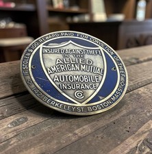 Seguro de automóvil mutuo aliado estadounidense c.1920-1925 placa de robo de 3" Boston MA