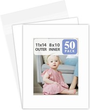 11x14 White Picture Mats  Backing  Bags for 8x10 Photo Acid Free 50 Pack