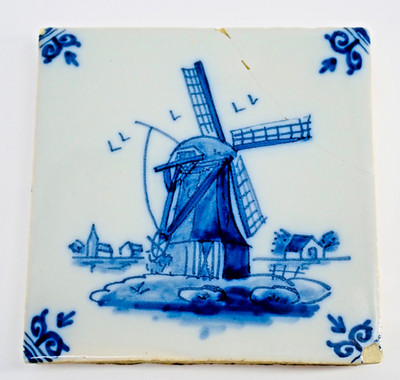 Harlingen Ceramic Tile Windmill Farmhouse on Island Hand Painted 4'' x 4''