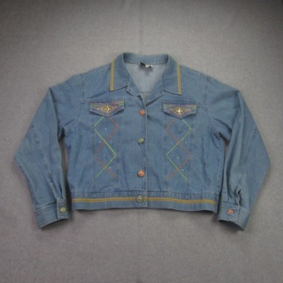 Vintage Nancy Bolen City Girl Jacket Womens 10 Blue Embroidered Western Denim