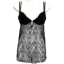 Victorias Secret Black Lace Underwire Sheer Negligee Slip Dress Top Chemise 34B