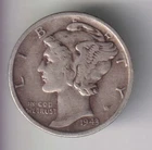 1943-S MERCURY DIME 10¢ SAN FRANCISCO 90% SILVER COIN UNITED STATES MINT