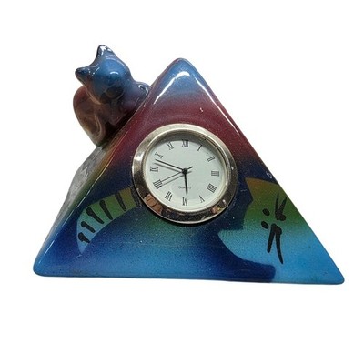 Signed D. Stiles Ceramic Cat Quartz Clock Pyramid Colorful Unique Decor