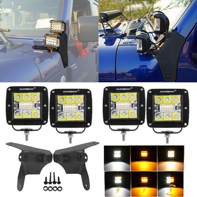 AUXBEAM 4X 3''Strobe LED Light Pods++A-Pillar Bracket For Jeep Wrangler JL 18-24