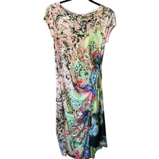 Save the Queen! Ruched Floral Abstract Dress S Mesh Back Made in Italy