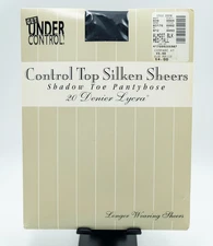 Vintage Control Top Silken Sheers Shadow Toe Pantyhose Almost Black MED/TALL