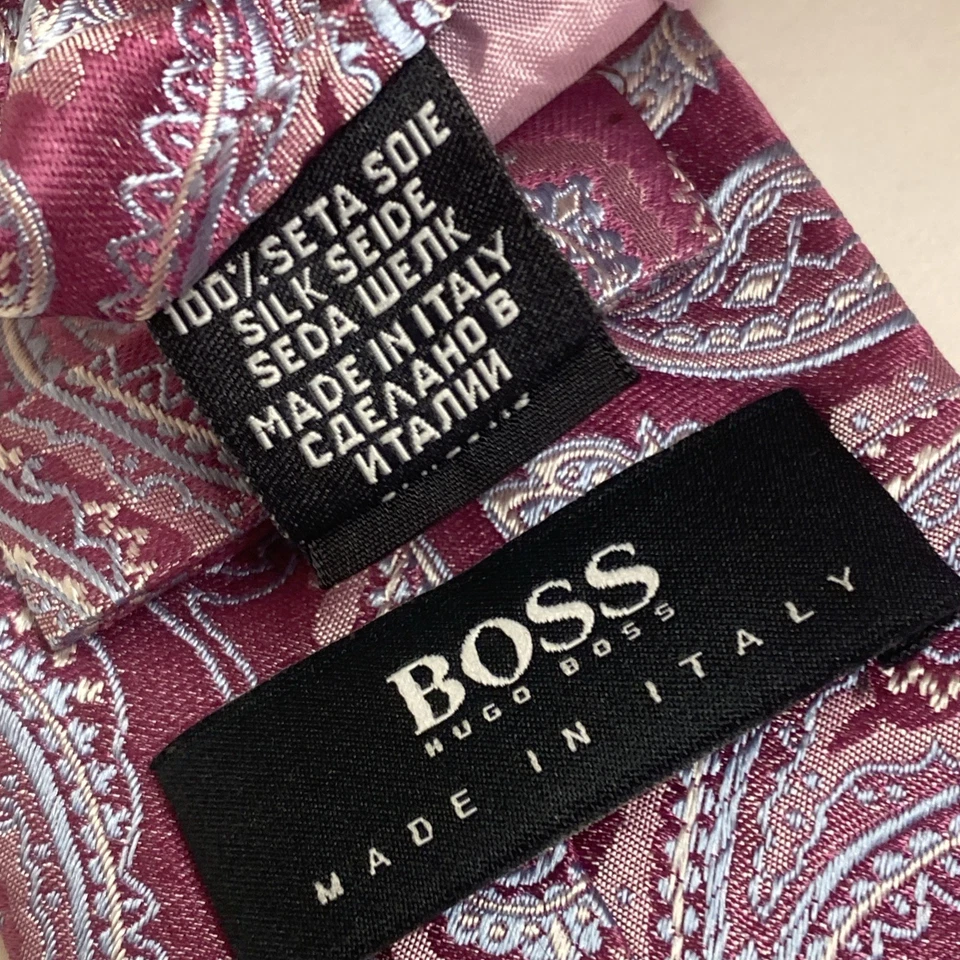 BOSS Hugo Boss 领带粉色佩斯利 Rep 丝绸意大利制造 XL 超长修身 S66 — 第 4/4 张图片