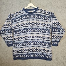 Vintage 90s Made in USA Lands End Sweater Womens L Large Blue Nordic Crewneck
