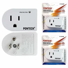 2 Pc Single Outlet 3 Prong Power Adapter Grounded Wall Tap Surge Protector Plug