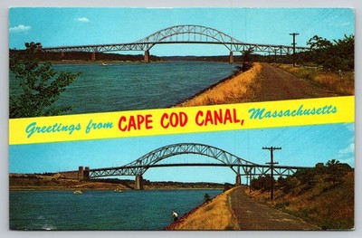 Cape Cod Canal Massachusetts Greetings MA Banner Postcard