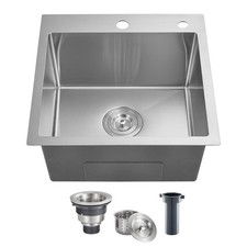 18 Inch Drop In Kitchen Sink, 304 Stainless Steel Top mount Handmade Single B...