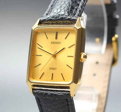 Vintage 1994 [N MINT] Seiko Spirit 7N01-5180 25mm Gold Dial Tank Qz watch JAPAN