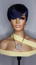 New Short Black Blue Pixie Cut Style Full Cap Wig Womens Fashion Hair Wigs