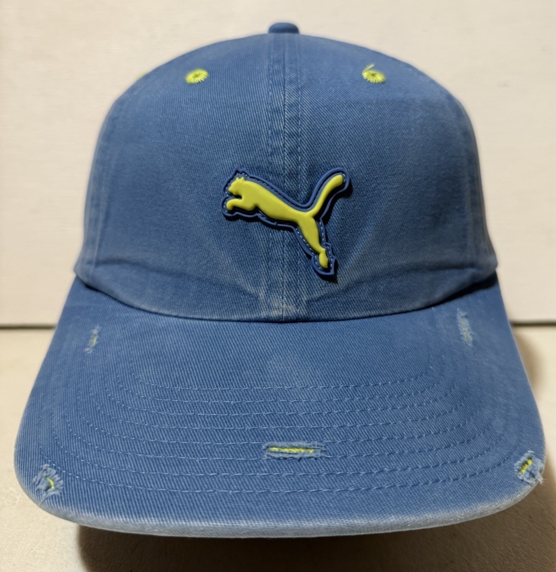 Puma Distressed Adjustable Strapback Hat Cap Blue… - image 1