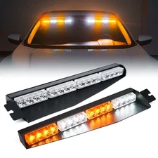 Xprite 32 LED Visor Strobe Light Bar Sunshield Emergency Warning White Amber Mix