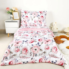 Toddler Bedding Set 4-Piece Roses Floral Crib Quilt Sheet Pillowcase Microfiber
