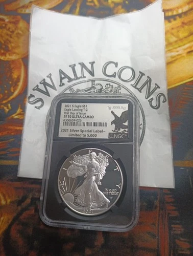 2021 S American Silver Eagle  PF70 UC T2 FDOI Limited Silver 1g Label Rare EF102