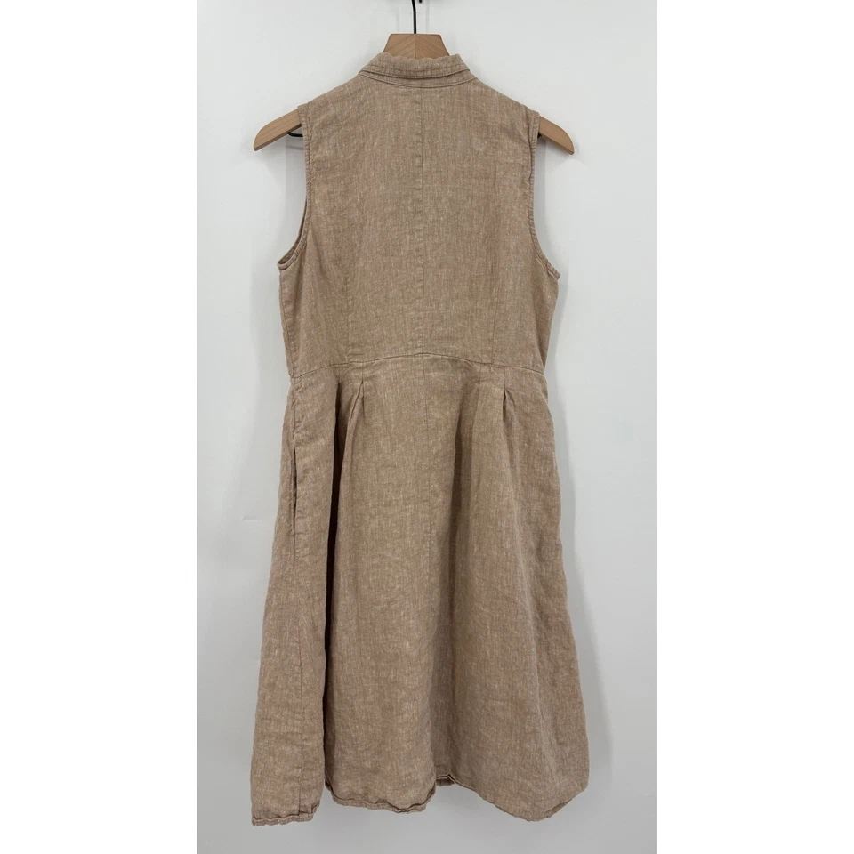 J Jill платье женщин средний бежевый любовь льняной без рукавов кнопка передние карманы - Изображение 2 из 4