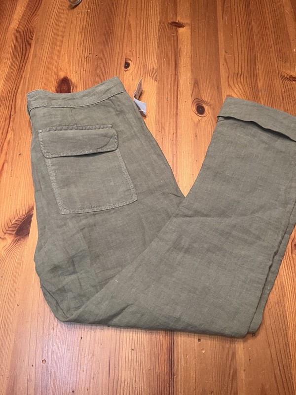 FRAME Le Beau 100% Linen Cropped Military Green Slim-leg Pant sie XS  MSRP $275.