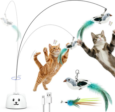 Interactive Cat Toys for Indoor Cats - Automatic Flying Bird Feather Toy, USB Re