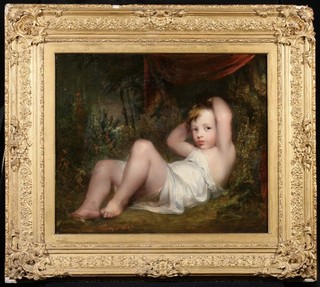 18th CENTURY LARGE ENGLISH OLD MASTER OIL CANVAS YOUNG BOY RESTING IN FOREST