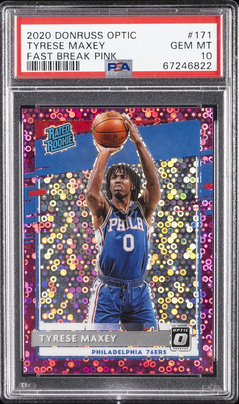 2020 PANINI DONRUSS OPTIC FAST BREAK PINK #171 TYRESE MAXEY 13/20 PSA 10