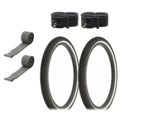 ALTALINE Bicycle 20" x 1.75" Black/White SEMISLICK Tread (2) TIRE,TUBE,&RIMSTRIP