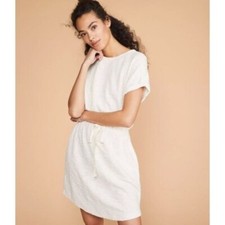 Lou & Grey Cream Tweedknit Short Sleeve Drawstring Mini Dress S