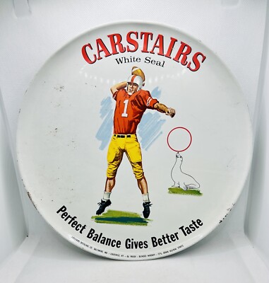 Vintage Advertising Whiskey Platter  CARSTAIRS WHITE SEAL BLENDED WHISKEY Metal
