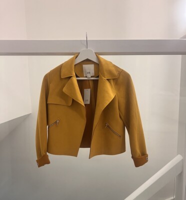 NEW River Island mustard Yellow Coat Jacket Faux Suede Biker