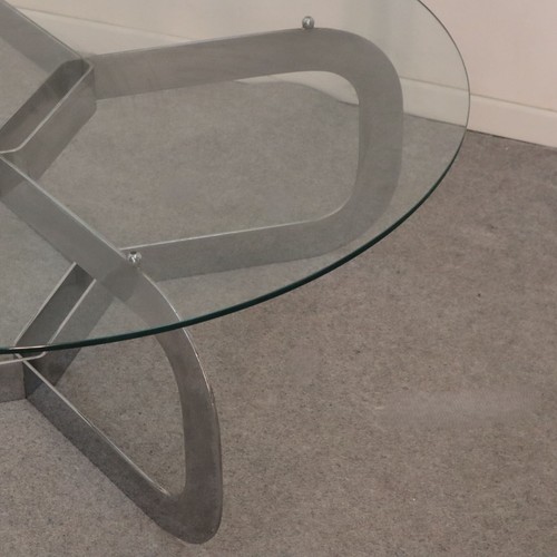 vintage round coffee table steel and glass, made in italy, 1970s - Picture 3 of 11