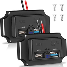 USB PD Port Car Fast Charger Socket Power Outlet Adapter Touch Switch & Braille