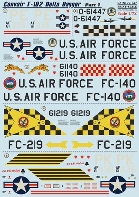 Decal for Convair F-102 Delta Dagger Part 1 Aircraft 1/72 Print Scale 72-147