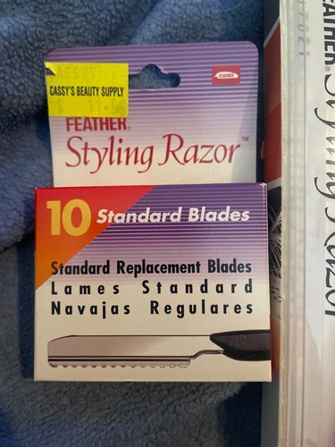 Feather Styling Razor Kit Black W/ 10 Replacement Blades New In Box - Picture 2 of 2