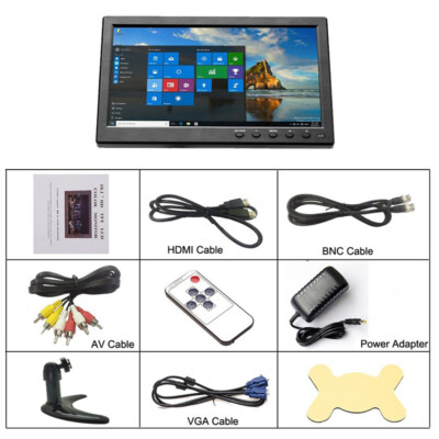 10.1'' LCD CCTV Monitor HD Screen HDMI/BNC/AV/VGA for Car/Security/PC/Laptop