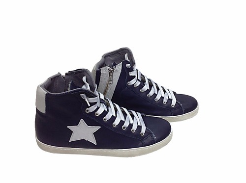 scarpe sneakers alte uomo Via Condotti pelle blu stella ghiaccio made in  italy | eBay