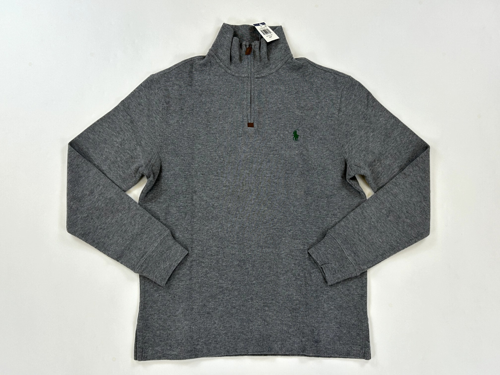 Поло Ralph Lauren с длинным рукавом на молнии 1/2 - Серый (зеленый) - Размер: Маленький