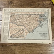 Antique Colorful 1917 Map Of North Carolina 11x15 Inches