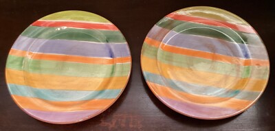 Pair Of Vietri La Fenice Pastel Striped Dinner Plates
