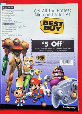 2002 SUPER MARIO SUNSHINE STARFOX GameCube BEST BUY Promo PRINT AD w/ Coupon 