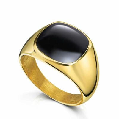 Ring Gold Herren 750 18K vergoldet Onyx schwarz Edelstahl WASSERFEST R3350DS
