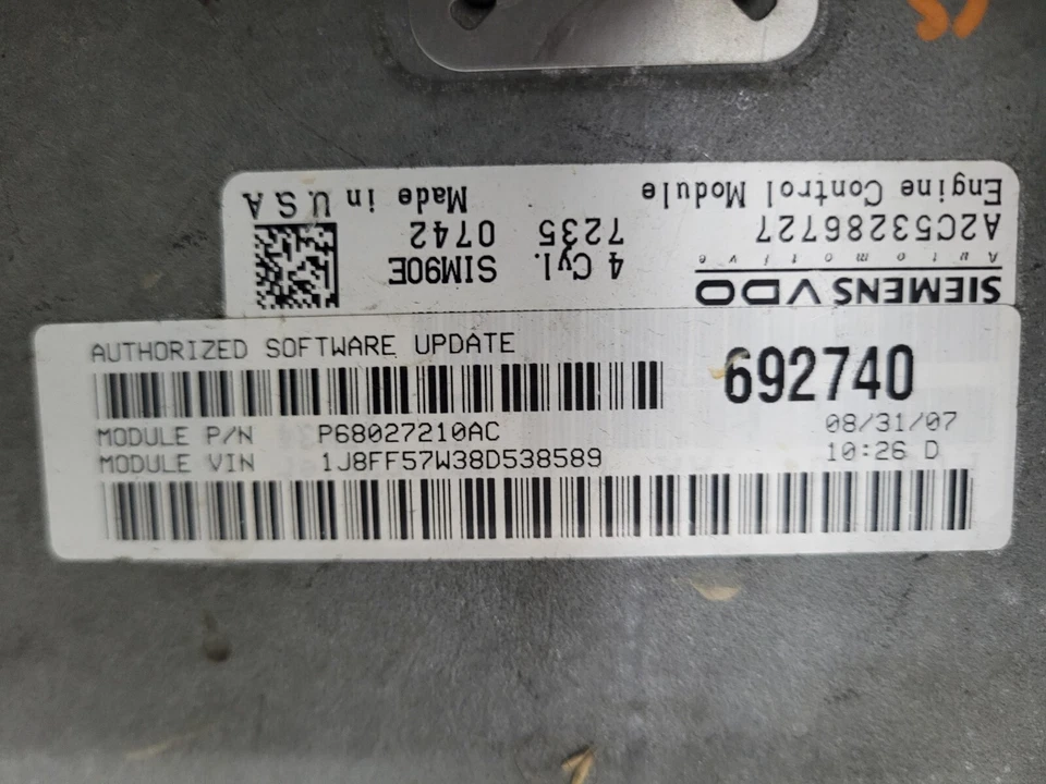 Módulo de control del motor Jeep Compass Patriot 2007-2010 ECM ECU OEM PCM P68027210AC Foto 2 de 4