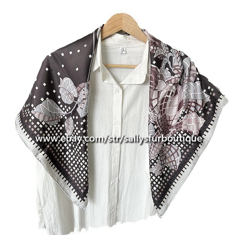 Sallys 18 Momme Twill Silk Double Face Floral Print Wrap Scarf 35 Inch Square Shawl