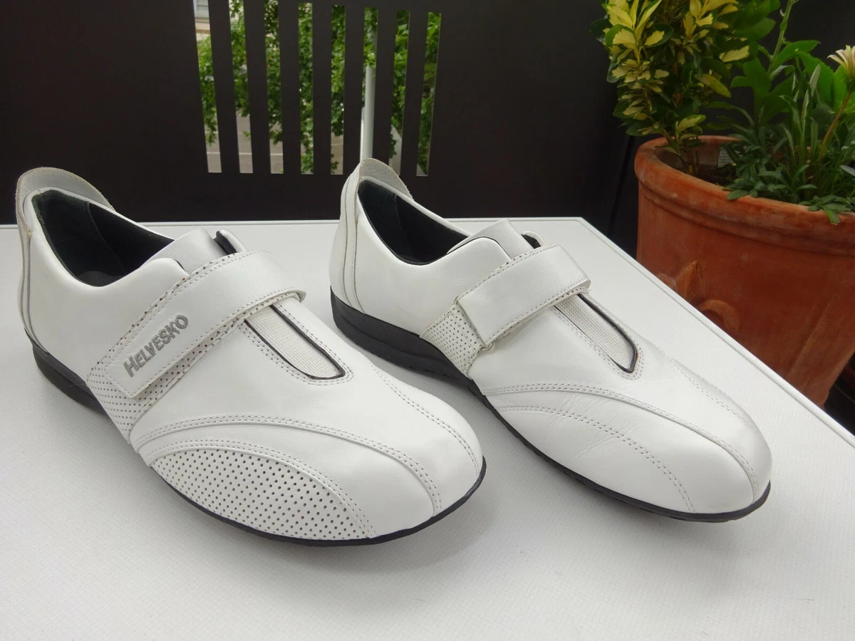 HELVESKO Damen COMFORT Schuhe Leder Wei Klett Gummizug