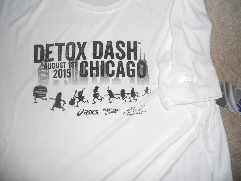 Camisa blanca de carrera de entrenamiento ASICS 2015 Detox Dash Chicago 1 de agosto XL/XXL Stay C Foto 2 de 4