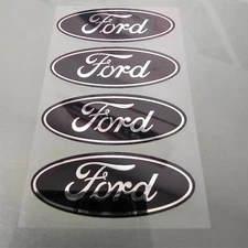 4-FORD CENTER CAP LOGOS BLACK OVAL DECALS VINYL F150 F250 MUSTANG FOCUS FUSION
