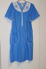 VTG Vandemere Blue Cotton Blend House Dress Nightgown GRANNY PJ'S Size Medium