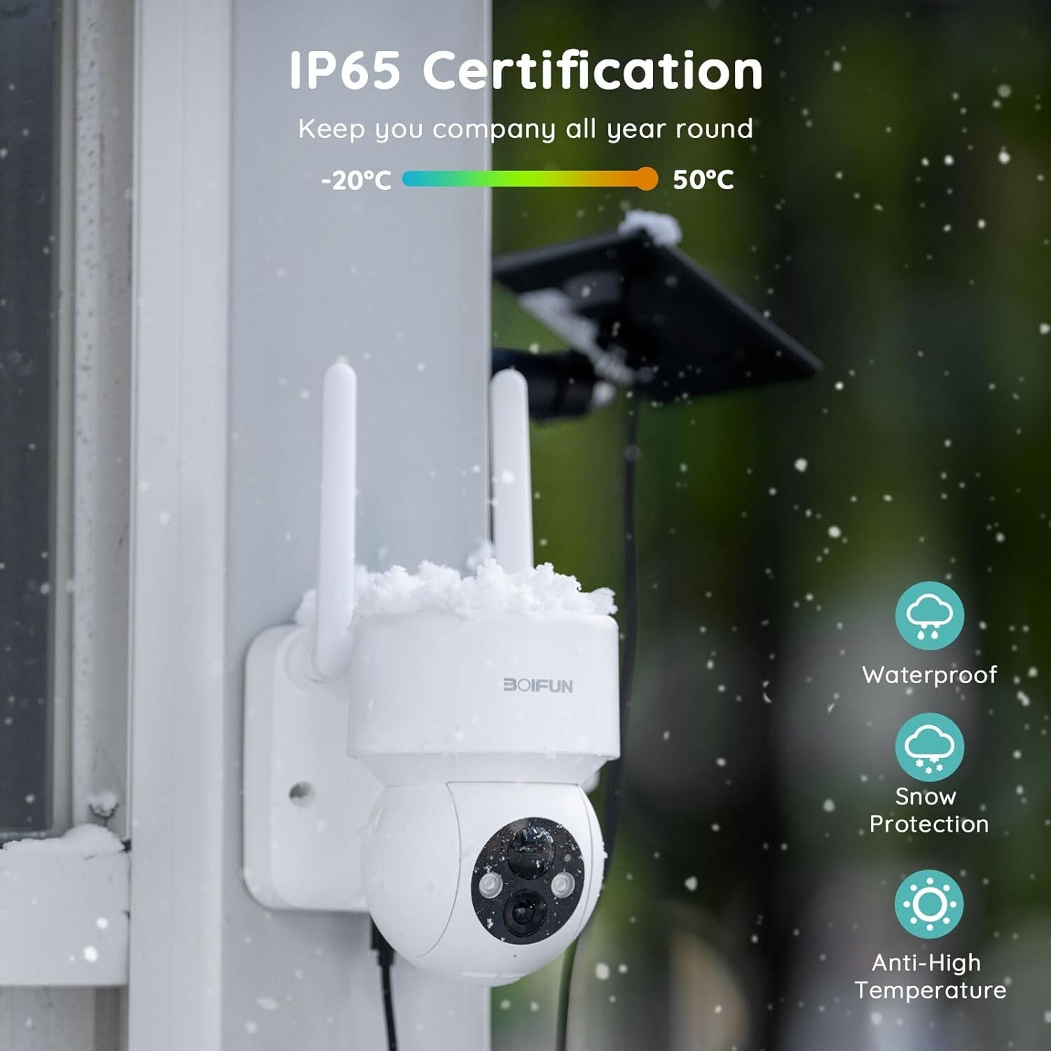 BOIFUN Outdoor Wireless Solar Security Camera 360° PTZ Home WiFi Battery CCTV