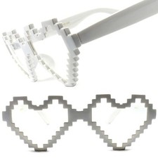 White Vintage Retro Style Novelty Costume Womens Heart Shaped Pixel Sunglasses