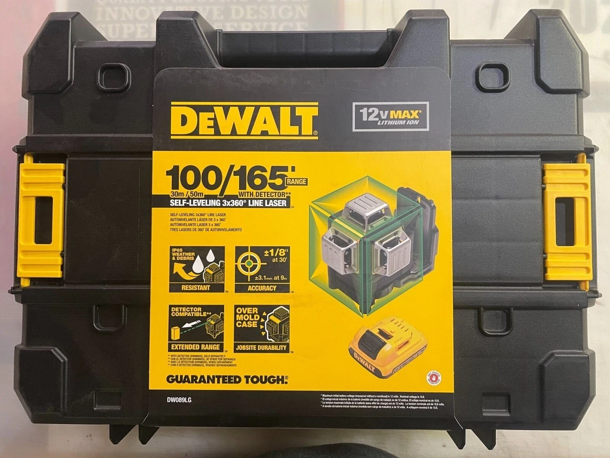 Dewalt DW089LG 12 volt 3 x 360 Degree Green Rotary Line Laser Kit NEW